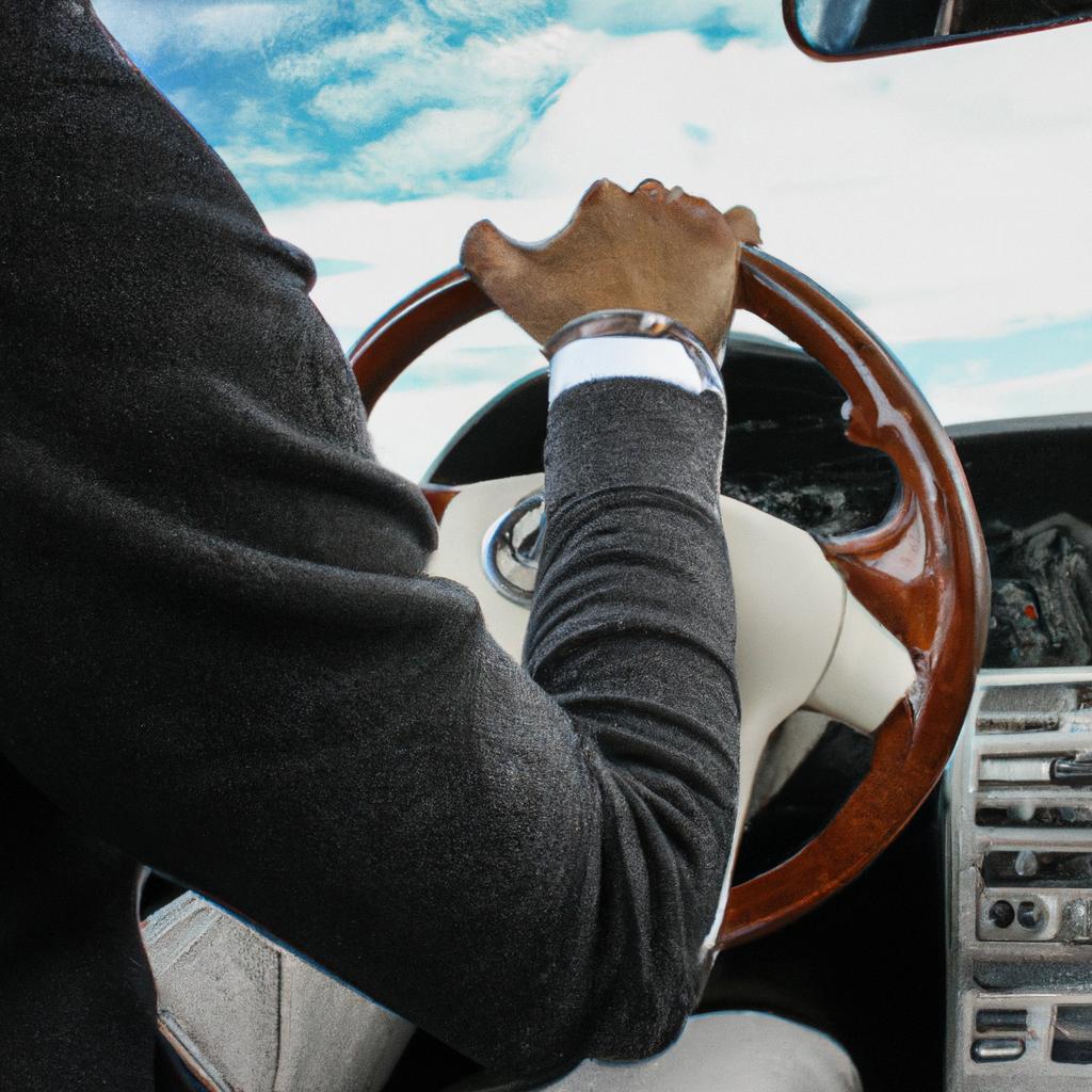 A chauffeur driving a luxury car