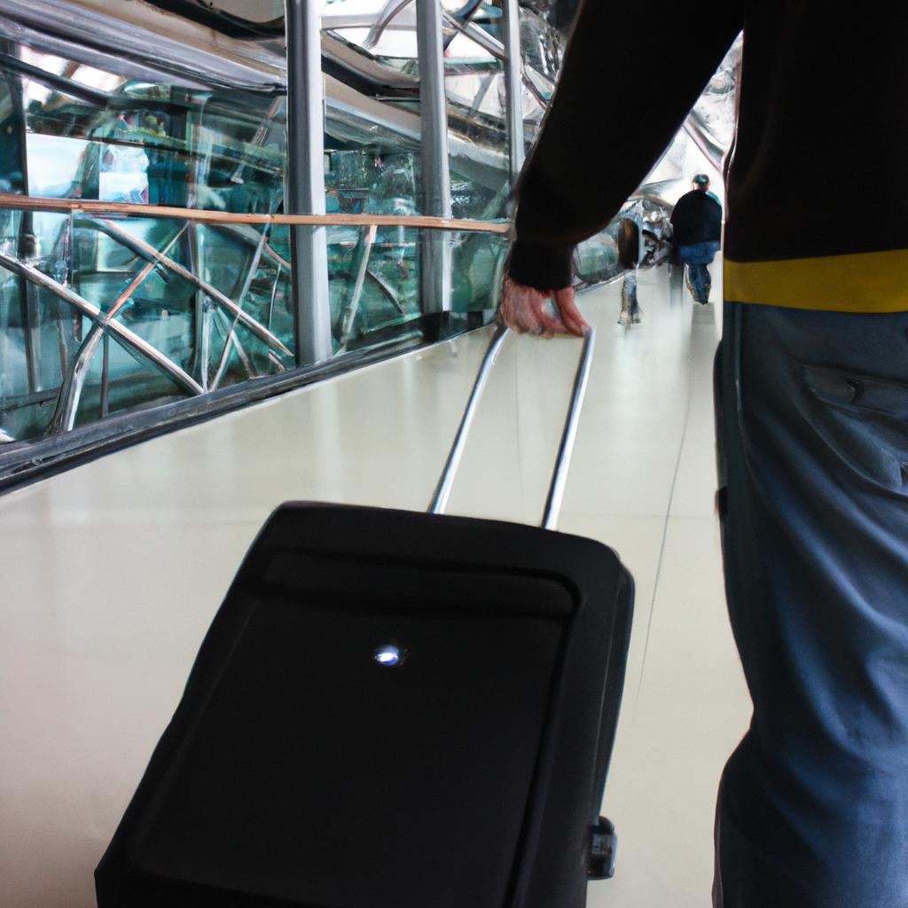 Person holding luggage at airport